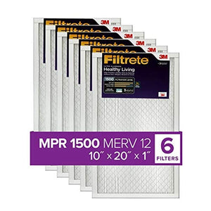 Filtrete 10x20x1, AC Furnace Air Filter, MPR 1500, Healthy Living Ultra Allergen, 6-Pack (exact dimensions 9.81 x 19.81 x 0.78)