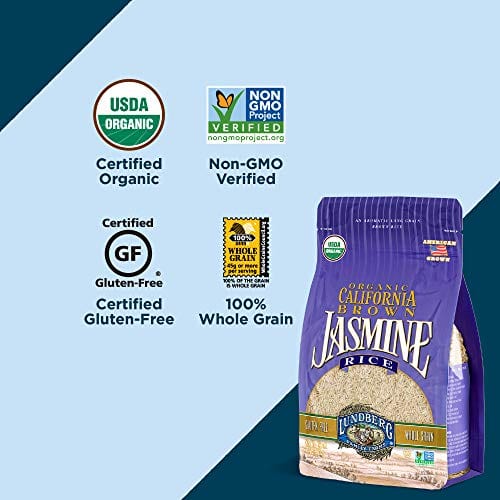 Lundberg Family Farms - Organic California Brown Jasmine Rice, Herbaceous Scent, Clings When Cooked, 100% Whole Grain, High Fiber, Gluten-Free, Non-GMO, USDA Certified Organic, Vegan (32 oz, 6-Pack)