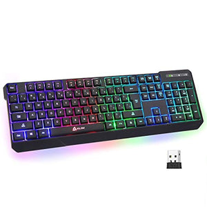 KLIM Chroma Rechargeable Wireless Gaming Keyboard + Slim, Durable, Ergonomic, Quiet, Waterproof, Silent Keys + Backlit Wireless Keyboard for PC PS4 Xbox One Mac + Teclado Gamer + New 2021 Version