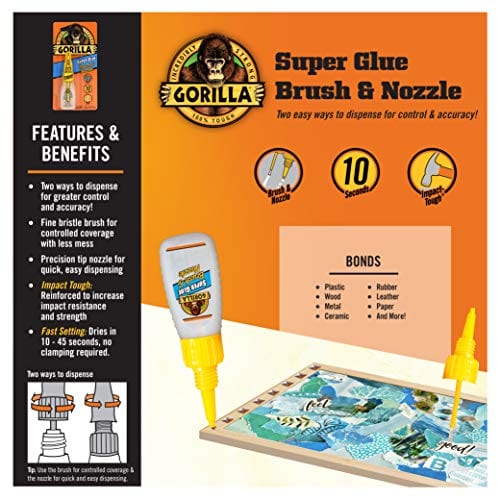 Gorilla Super Glue with Brush & Nozzle Applicator, 12 Gram, Clear, (Pack of 1)