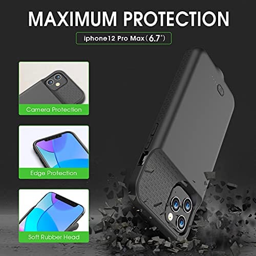 GIN FOXI Battery Case for iPhone 12 Pro Max, Real 7000mAh Ultra-Slim Battery Charging Case Rechargeable Anti-Fall Protection