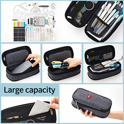 EASTHILL Big Capacity Pencil Pen Case Office College School Large Storage High Capacity Bag Pouch Holder Box Organizer Blue New Arrival(Black)