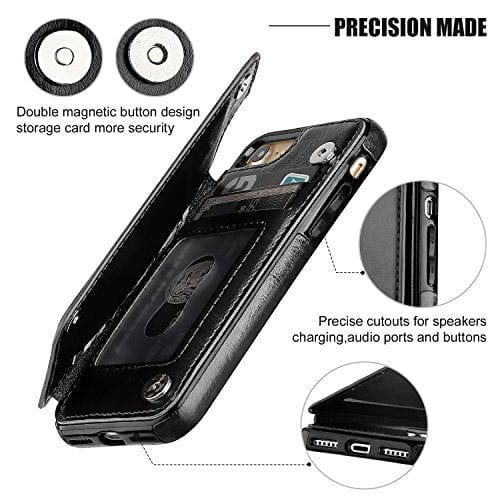 iPhone 8 Wallet Case with Card Holder,OT ONETOP iPhone 7 Case iPhone SE(2020) Wallet Premium PU Leather Kickstand Card Slots,Double Magnetic Clasp and Durable Shockproof Cover 4.7 Inch(Black)