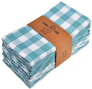 Urban Villa Dinner Napkins, Everyday Use,Premium Quality,100% Cotton, Set of 12, Size 20X20 Inch, Aqua/White Over Sized Cloth Napkins with Mitered Corners, Ultra Soft, Durable Hotel Quality
