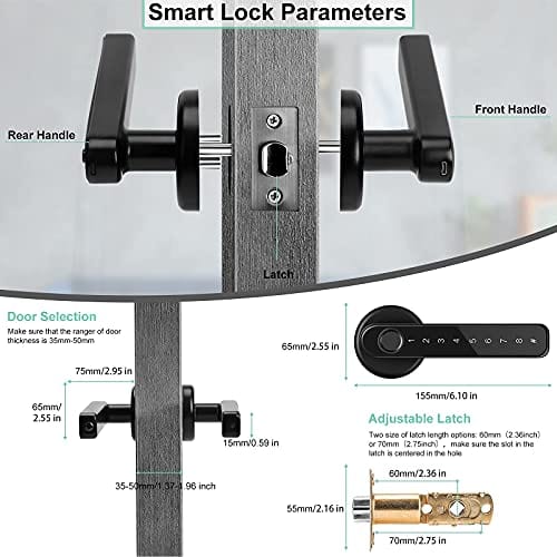 AIT Smart Fingerprint Door Lock,Biometric Keyless Entry Door Lock, Deadbolt Door Lock with Keypad, Fingerprint Door Lock with Reversible Handle Locking for Home and Apartment, Black