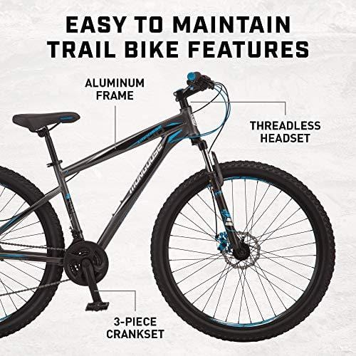 Mongoose Impasse HD Mens Mountain Bike, 29-Inch Wheels, Aluminum Frame, Twist Shifters, 21-Speed Rear Deraileur, Front and Rear Disc Brakes, Charcoal