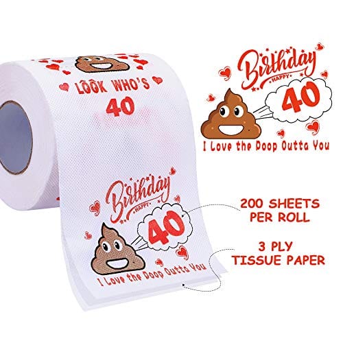 Givviza Funny Toilet Paper 40th Birthday Decorations Gag Gifts for Her or Him