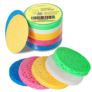 GAINWELL 5-Colored Natural Compressed Facial Sponges, for Facial Cleansing, Reusable & Eco-Friendly, 50 PCS