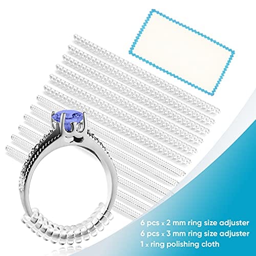 Ring Size Adjuster for Loose Rings - 12 Pack, 2 Sizes - Jewelry Sizer, Mandrel for Making Jewelry Guard, Spacer, Sizer, Fitter - Spiral Silicone Tightener Set with Polishing Cloth
