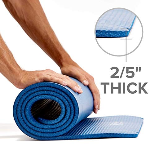 Gaiam Essentials Thick Yoga Mat Fitness & Exercise Mat With Easy-Cinch Yoga Mat Carrier Strap, Teal, 72"L X 24"W X 2/5 Inch Thick