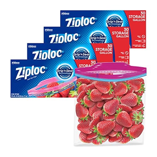 Ziploc Gallon Food Storage Bags, Grip 'n Seal Technology for Easier Grip, Open, and Close, 30 Count, Pack of 4 (120 Total Bags)