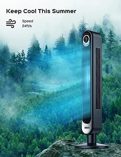 Dreo 42" Tower Fan with Remote. Floor Fan Oscillating 90°. Powerful Fan 6 Speeds. Quiet Bladeless Fan. 3 Modes. 12-Hour Timer. LED Display. Black Indoor Standing Fans for Home Bedroom Office Room