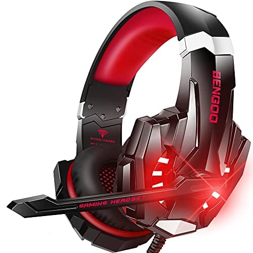 BENGOO Stereo Pro Gaming Headset for PS4, PC, Xbox One Controller, Noise Cancelling Over Ear Headphones with Mic, LED Light, Bass Surround