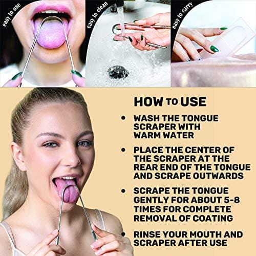 Tongue Scraper with Travel Case - 2 Pack, Fights Bad Breath, Medical Grade 100% Stainless Steel, Great for Oral Care, Tongue Cleaner for Adults and Kids, Easy to Use with Non-Synthetic Handle