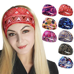 Headbands for Women, Bohemian Style Yoga Elastic Headwraps Head Wrap Hair Band 8 Pack (Style-8 (8-Pack))