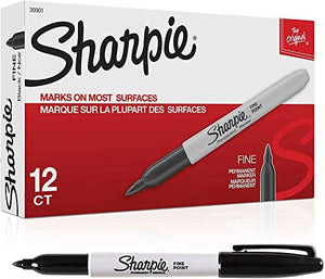 Sharpie SAN-30001 Fine Point Permanent Markers, Black; 12/Pk