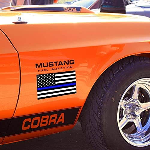Reflective US Flag Decal Packs with Thin Blue Line for Cars & Trucks, 5 x 3 inch American USA Flag Decal Sticker