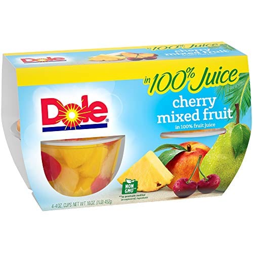Dole Fruit Bowls Cherry Mixed Fruit in 100% Juice, Gluten Free Healthy Snack, 4 Oz, 24 Total Cups