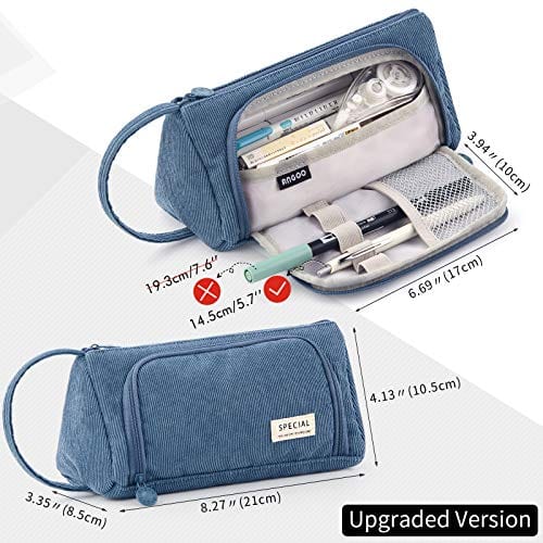 EASTHILL Big Capacity Pencil Case Canvas High Large Storage Pouch Marker Pen Case Simple Stationery Bag School College Office Organizer for Teens Girls Adults Student-Blue