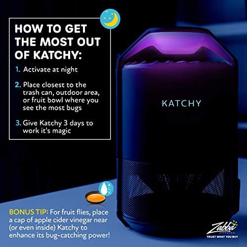 Katchy Indoor Fly Trap - Catcher & Killer for Mosquito, Gnat, Moth, Fruit Flies - Non-Zapper Traps for Buzz-Free Home - Catch Flying Insect Indoors with Suction, Bug Light & Sticky Glue (Black)