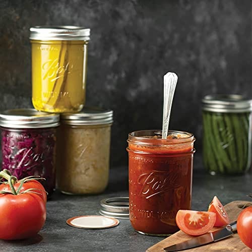 Ball Wide Mouth Mason Jars 16 oz [6 Pack] With mason jar lids and Bands, Ball mason jars 16 oz - For Canning, Fermenting, Pickling - Jar Decor - Microwave/Freeze/Dishwasher Safe + SEWANTA Jar Opener