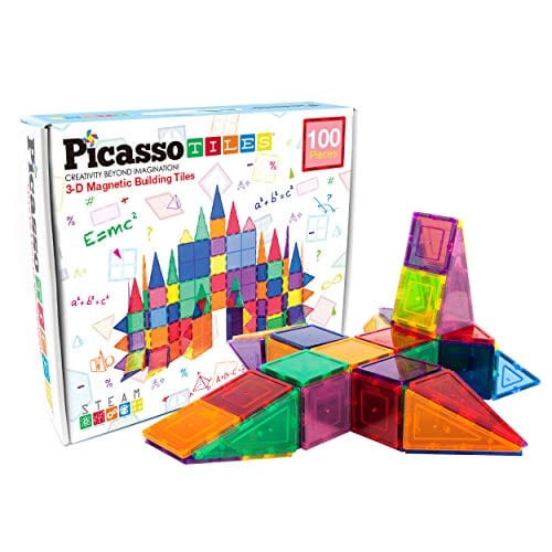 PicassoTiles 100 Piece Set 100pcs Magnet Building Tiles Clear Magnetic 3D Building Blocks Construction Playboards, Creativity beyond Imagination, Inspirational, Recreational, Educational Conventional