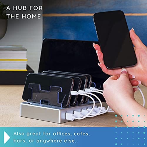 Hercules Tuff Charging Station for Multiple Devices, with 6 USB Fast Ports, Compatible with Cell Phones, Smart Phones, Tablets, and Other Electronics, White