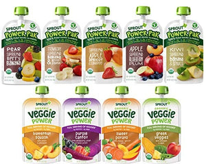 Sprout Organic Baby Food, Stage 4 Toddler Pouches, 9 Flavor Power Pak and Veggie Power Sampler, 4 Oz Purees (Pack of 12)