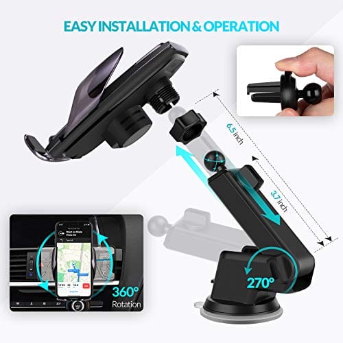 Car Phone Mount,Auto-Clamping Smart Sensor 10W Qi Fast Charging Car Front Windshield Dashboard Air Vent Phone Holder Compatible with iPhone12/12 pro max/Samsung S20/note 20 All 4.7-6.7 Inch Smartphone