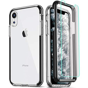 COOLQO Compatible for iPhone XR Case, with [2 x Tempered Glass Screen Protector] Clear 360 Full Body Coverage Hard PC+Soft Silicone TPU