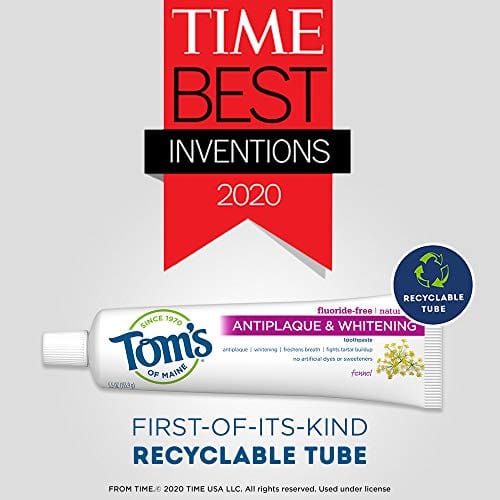 Tom's of Maine Fluoride-Free Antiplaque & Whitening Natural Toothpaste, Fennel, 5.5 oz. 2-Pack