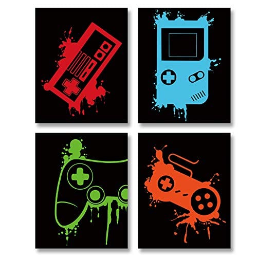 Video Game Art Print-Colorful Gaming Themed Canvas Wall Art (8"x10"x4pieces ，Unframed)-Perfect for Kids Boy Bedroom Decoration