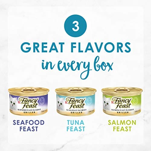 Purina Fancy Feast Grilled Seafood Wet Cat Food Variety Pack, Seafood Grilled Collection - (24) 3 oz. Cans