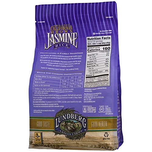 Lundberg Family Farms - Organic California Brown Jasmine Rice, Herbaceous Scent, Clings When Cooked, 100% Whole Grain, High Fiber, Gluten-Free, Non-GMO, USDA Certified Organic, Vegan (32 oz, 6-Pack)