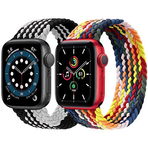 2-Pack Solo Loop Strap Compatible with Apple Watch Band 38mm 40mm,No Clasps No Buckles Stretchable Braided Sport Elastics Replacement Wristband for iWatch Series 6/5/4/3/2/1,SE,Colorful&WhiteBlack,2#
