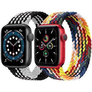 2-Pack Solo Loop Strap Compatible with Apple Watch Band 38mm 40mm,No Clasps No Buckles Stretchable Braided Sport Elastics Replacement Wristband for iWatch Series 6/5/4/3/2/1,SE,Colorful&WhiteBlack,2#