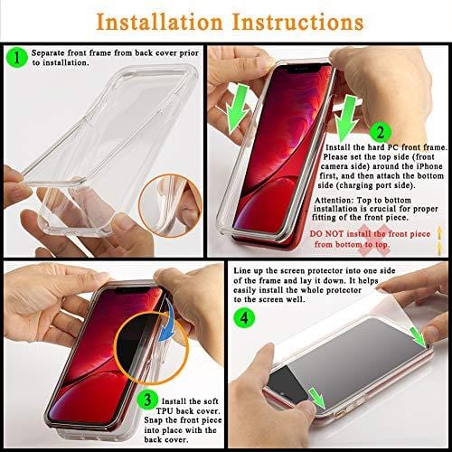 COOLQO Compatible for iPhone XR Case, with [2 x Tempered Glass Screen Protector] Clear 360 Full Body Coverage Hard PC+Soft Silicone TPU