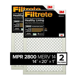 Filtrete 14x20x1, AC Furnace Air Filter, MPR 2800, Healthy Living Ultrafine Particle Reduction, 2-Pack (exact dimensions 13.781 x 19.781 x 0.84)