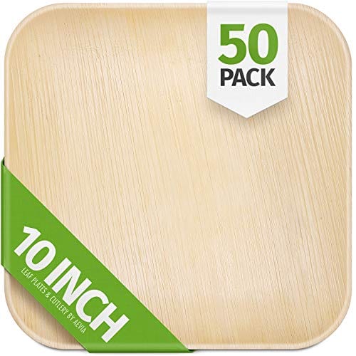 10" Palm Leaf Plates - Alternative to Disposable Bamboo Plates - Compostable, Biodegradable & Eco-Friendly Party Plates By Aevia (50 Pack, Square)