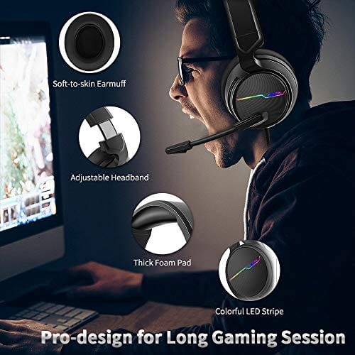 Jeecoo Xiberia USB Pro Gaming Headset for PC- 7.1 Surround Sound Headphones with Noise Cancelling Microphone
