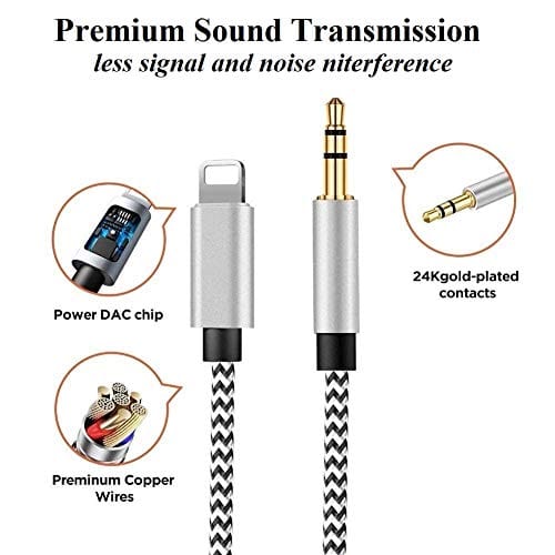 Aux Cord for iPhone, Apple MFi Certified esbeecables Lightning to 3.5mm Nylon Braided Audio Stereo Cable for iPhone 12 11 XS XR X 8 7 6