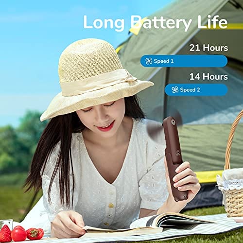JISULIFE Handheld Mini Fan, 3 IN 1 Hand Fan, Portable USB Rechargeable Small Pocket Fan, Battery Operated Fan [14-21 Working Hours] with Power Bank, Flashlight Feature for Women,Travel,Outdoor-Brown