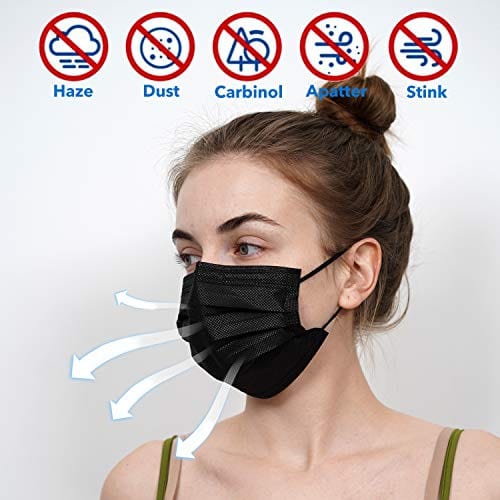 ZTANPS Face Mask,Pack of 50 Black Disposable Face Mask for Men & Women (Black)