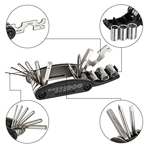 WOTOW 16 in 1 Multi-Function Bike Bicycle Cycling Mechanic Repair Tool Kit with 3 pcs Tire Pry Bars Rods