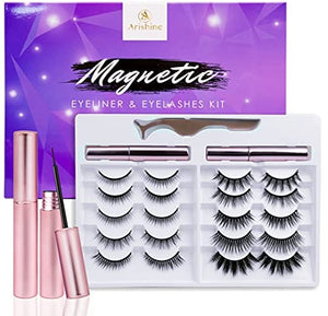 Updated 3D 6D Magnetic Eyelashes with Eyeliner Kit- 2 Tubes of Magnetic Eyeliner & 10 Pairs Magnetic Eyelashes Kit-With Natural Look