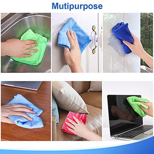 12Pcs Premium Microfiber Cleaning Cloth by ovwo - Highly Absorbent, Lint Free, Scratch Free, Reusable Cleaning Supplies - for Kitchen Towels, Dish Cloths, Dust Rag, Cleaning Rags in Household Cleaning