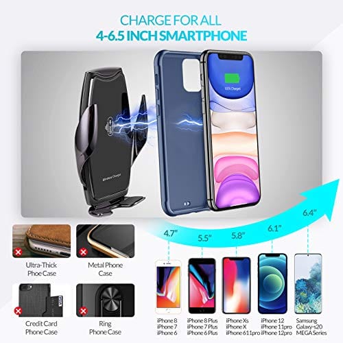 Car Phone Mount,Auto-Clamping Smart Sensor 10W Qi Fast Charging Car Front Windshield Dashboard Air Vent Phone Holder Compatible with iPhone12/12 pro max/Samsung S20/note 20 All 4.7-6.7 Inch Smartphone