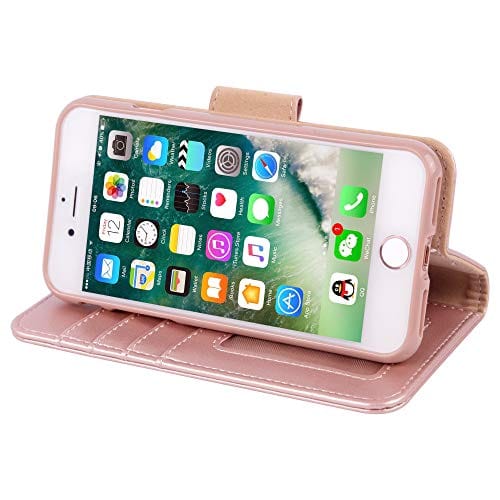 Arae Case for iPhone 7 / iPhone 8 / iPhone SE 2020, Premium PU leather wallet Case with Kickstand and Flip Cover for iPhone 7 / iPhone 8 / iPhone SE 2nd Generation 4.7 inch - Rosegold