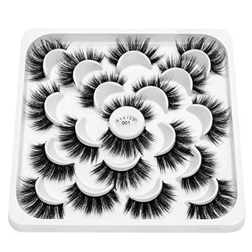 DYSILK 10 Pairs 6D Mink Eyelashes Faux Fluffy Wispy Long Dramatic False Eyelashes Thick Volume Fake Eyelashes Natural Soft Extension