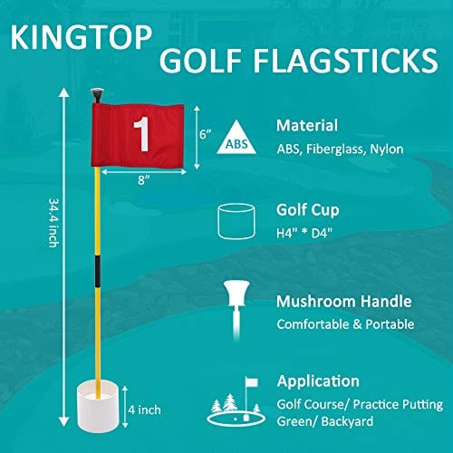 KINGTOP Miniature Golf Flagstick, Practice Putting Green Flags for Yard, Golf Pin Flag Hole Cup Set, Portable 2-Section Design, 3ft Flagpole, Red Flag Numbered #1, Indoor | Outdoor